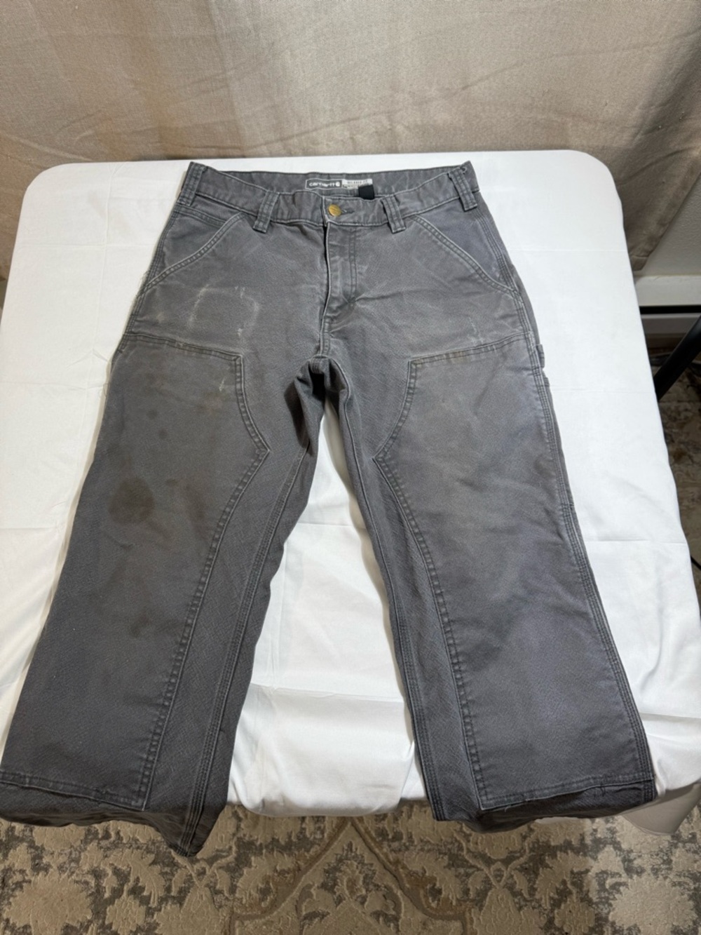 Carhartt Pants Men 30x30 Gray Double Knee Rugged Flex Thrashed Distressed